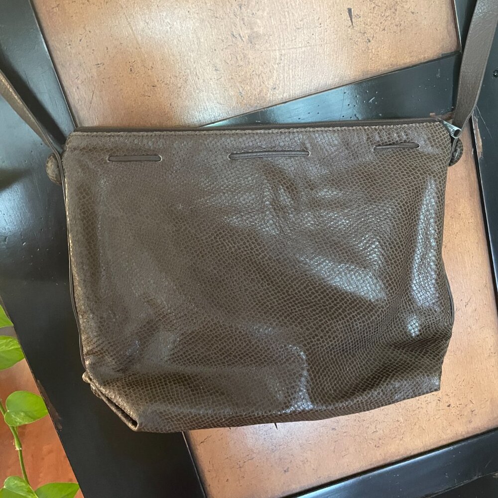 Vtg Carlos Falchi Brown Snake Embossed Large Crossbody Bag - Picture 4 of 8